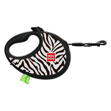 Повідець-рулетка для собак WAUDOG R-leash з контейнером для пакетів, малюнок "Зебра", світловідбивна стрічка, M, до 20 кг, 5 м 256-0055 фото