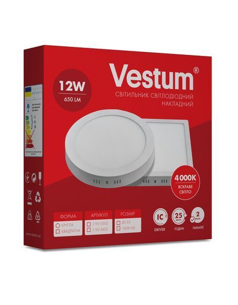 Круглый светодиодный накладной светильник Vestum 12W 4000K 220V 1-VS-5302 1-VS-5302 фото