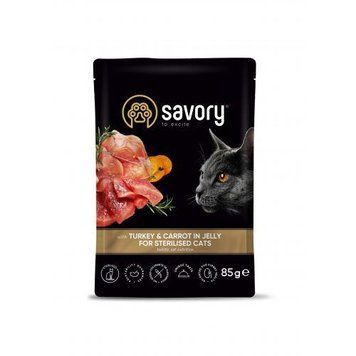 Влажный корм Savory для стерилизованных кошек, индейка с морковью в желе, пауч, 85 г 20109 фото
