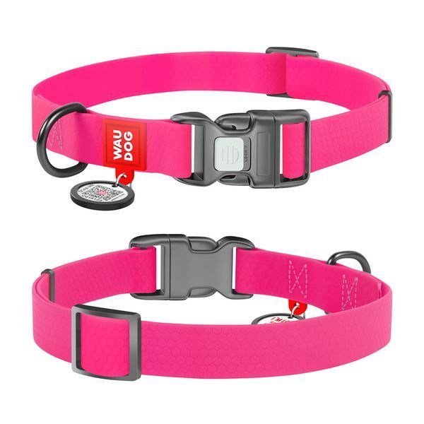 Ошейник для собак водостойкий WAUDOG Waterproof c QR паспортом, пластикова пряжка-фастекс, Ш 25 мм, Дов 38-58 см, рожевий 27777 фото
