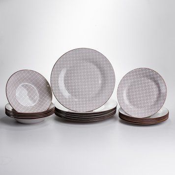 Столовий сервіз HP-HK-A9 фарфоровий 24 предмети на 6 персон з розписом коричневий HP-HK-A9 фото