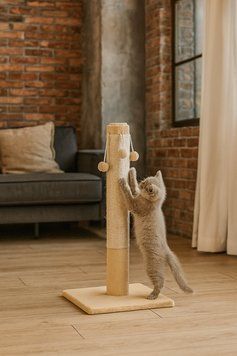 Когтеточка Природа До4 для котов столбик с четырьмя бубонами капучино 36х36х67 см PR740293 фото