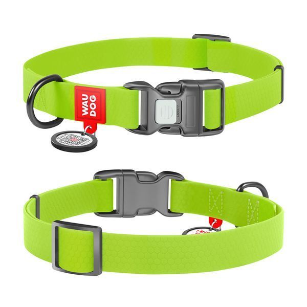 Ошейник для собак водостойкий WAUDOG Waterproof c QR паспортом, пластикова пряжка-фастекс, Ш 25 мм, Дов 34-49 см, салатовий 27725 фото