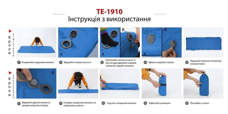 Туристический коврик надувной TE-1910 4820211101473 фото