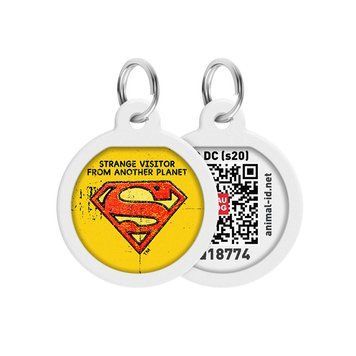 Адресник для собак та котів металічний WAUDOG Smart ID з QR паспортом, малюнок "Супермен вінтаж", круг, Д 25 мм 0625-1011ru-eng фото