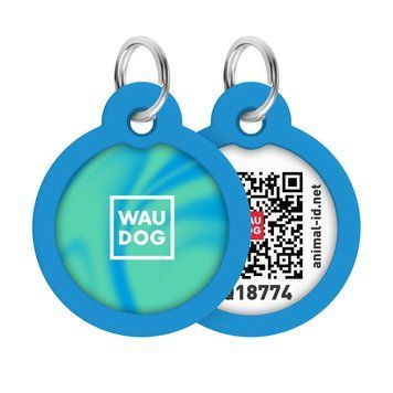 Адресник для собак и котов металлический WAUDOG Smart ID с QR паспортом, рисунок "Градиент голубой", круг, Дл 30 мм 230-4036 фото