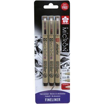 Набір лінерів PIGMA MICRON 2шт (0.1/0.5) +1 лінер-пензель Pigma Brush В ПОДАРУНОК Чорний Sakura 8712079441685 фото