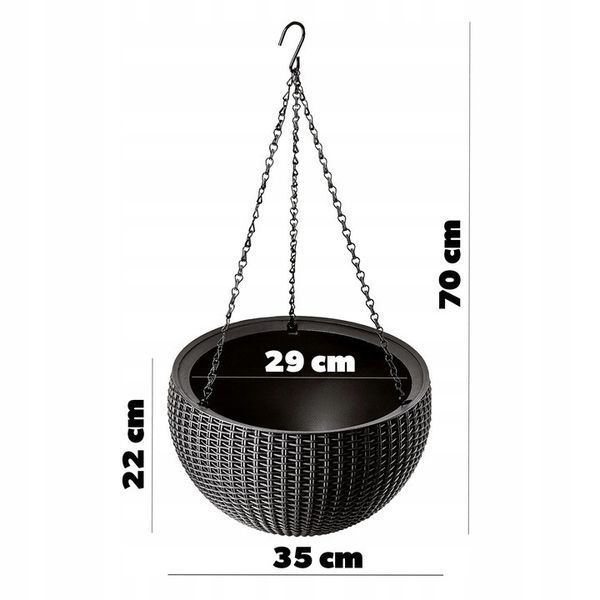 Горшок для растений Keter Rattan hanging sphere с цепками подвесной, темно-коричневый, 8,6 л 7290106924567 фото