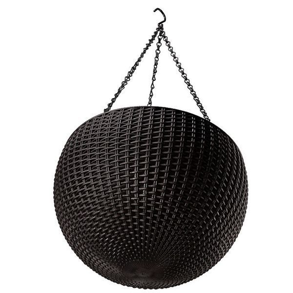 Горшок для растений Keter Rattan hanging sphere с цепками подвесной, темно-коричневый, 8,6 л 7290106924567 фото