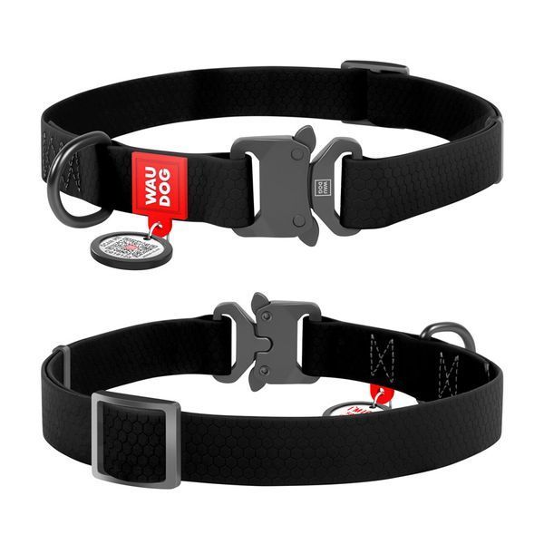 Ошейник для собак водостойкий WAUDOG Waterproof c QR паспортом, металічна пряжка-фастекс, Ш 25 мм, Дов 34-49 см, чорний 27861 фото