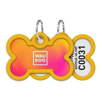 Адресник для собак і котів металевий WAUDOG Smart ID з QR паспортом, малюнок "Градієнт помаранчевий", кістка, Д 40 мм, Ш 28 мм 231-4035 фото