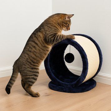 Когтеточка Trixie для котов круглая з игрушкой плюш и сизаль 23х20 см сине-бежевая 4324***** фото