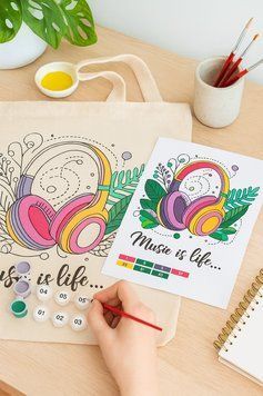 Набор, эко сумка-раскраска, &laquo;Music is Life&raquo;, хлопок 220 г/м2, 38х42см, ROSA Talent 4823098544654 фото